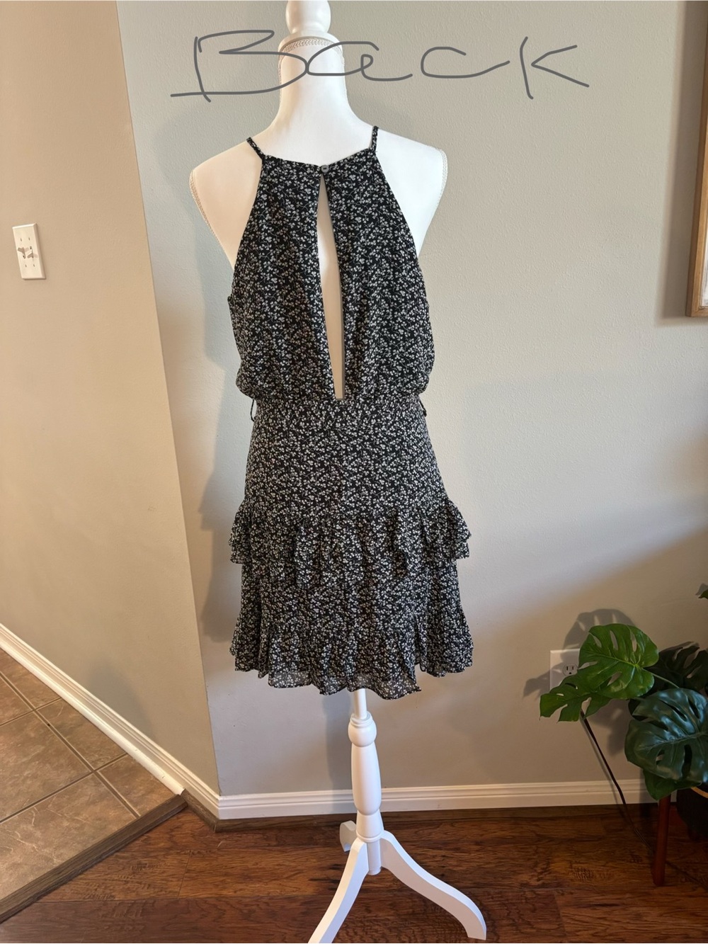 She + Sky Black and White Floral Halter Tiered Mini Dress - Picture 3 of 4
